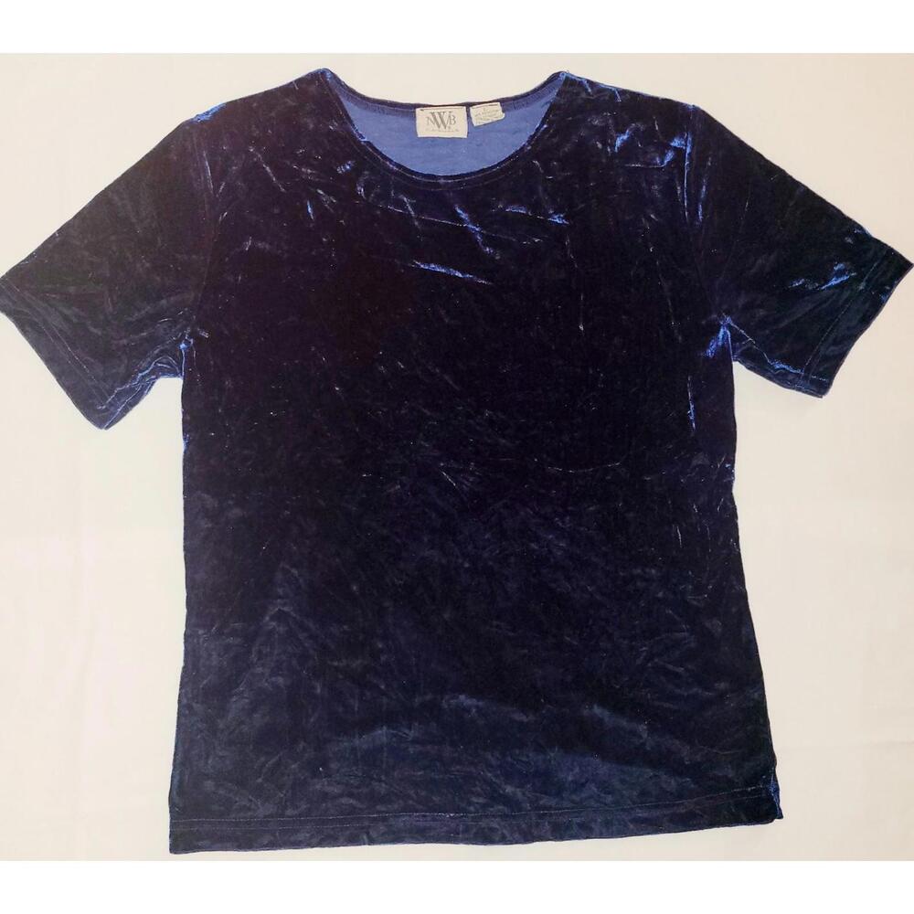 NWB casuals women's LG. short sleeve blue velvet blouse